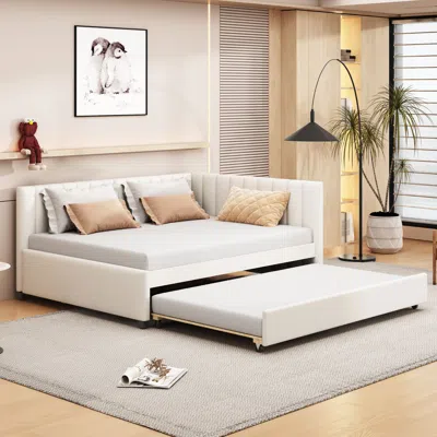 Streamdale Furniture Streamdale Full Size Upholstered Daybed With Trundle Sofa Bed Frame No Box