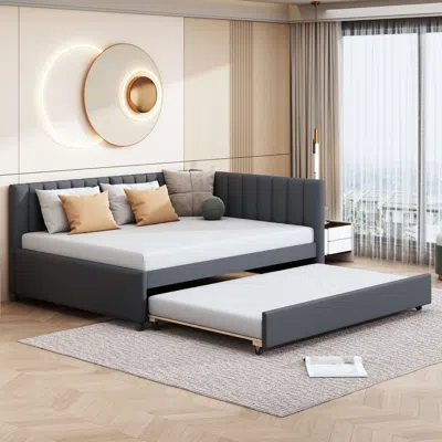 Streamdale Furniture Streamdale Full Size Upholstered Daybed With Trundle Sofa Bed Frame No Box