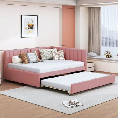 Streamdale Furniture Streamdale Full Size Upholstered Daybed With Trundle Sofa Bed Frame No Box