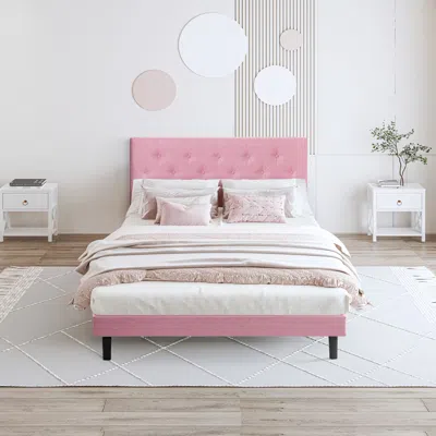 Streamdale Furniture Streamdale Full Size Upholstered Platform Bed Frame With Modern Button Tufted Linen Fabric Headboard