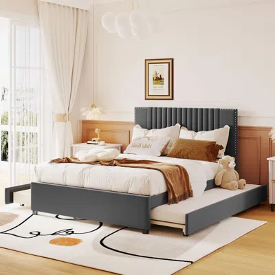 Streamdale Furniture Streamdale Full Size Upholstered Platform Bed With 2 Drawers And 1 Twin Size