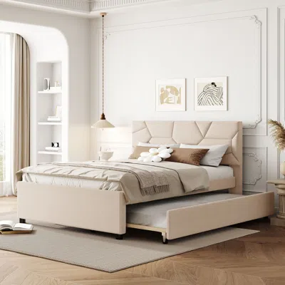 Streamdale Furniture Streamdale Full Size Upholstered Platform Bed With Brick Pattern Headboard
