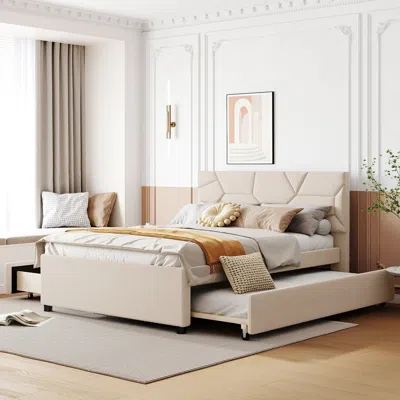 Streamdale Furniture Streamdale Full Size Upholstered Platform Bed With Brick Pattern Headboard