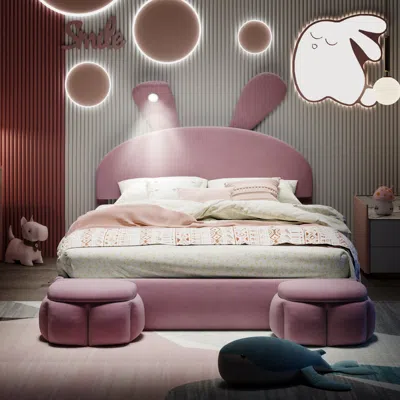 Streamdale Furniture Streamdale Full Size Upholstered Platform Bed With Cartoon Ears Shaped Headboard