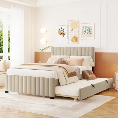 Streamdale Furniture Streamdale Full Size Upholstered Platform Bed With Twin Size Trundle