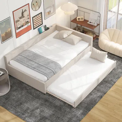 Streamdale Furniture Streamdale Full Size Upholstered Platform Bed With Usb And Twin Size Trundle