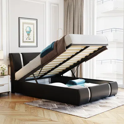 Streamdale Furniture Streamdale Full Size Upholstered Pu Leather Platform Bed With A Hydraulic