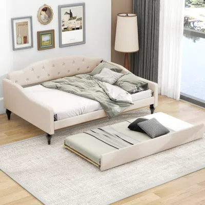 Streamdale Furniture Streamdale Full Size Upholstered Tufted Daybed With Twin Size Trundle