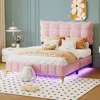 Streamdale Furniture Streamdale Full Size Velvet Platform Bed With Led Frame And Stylish Mental Bed