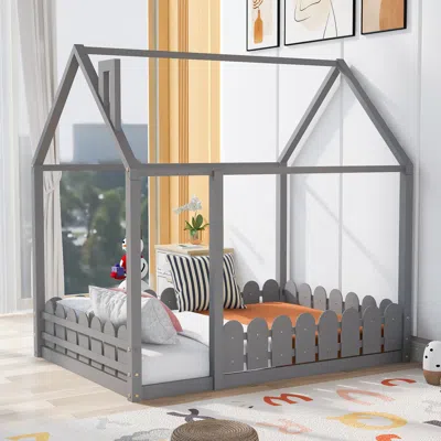 Streamdale Furniture Streamdale Full Size Wood Bed House Bed Frame With Fence