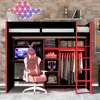 Streamdale Furniture Streamdale Full Size Wood Loft Bed With Desk Wardrobe Storage & Rgb Lights Red In Red