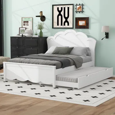 Streamdale Furniture Streamdale Full Size Wood Platform Bed With Headboard And Twin Size Trundle In White