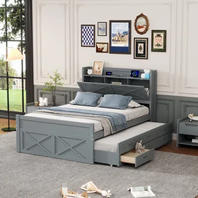 Streamdale Furniture Streamdale Full Size Wooden Bed With Storage Headboard With Outlets