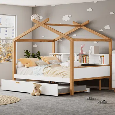 Streamdale Furniture Streamdale Full-size Wooden House Bed With Trundle And Bookshelf