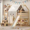 Streamdale Furniture Streamdale Full Size Wooden Loft Bed House-shaped Frame With A Tent