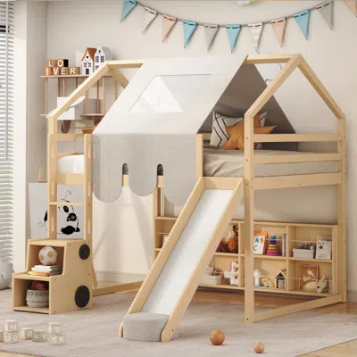 Streamdale Furniture Streamdale Full Size Wooden Loft Bed House-shaped Frame With A Tent