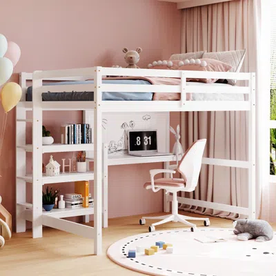 Streamdale Furniture Streamdale Full Size Wooden Loft Bed With Shelves