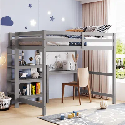 Streamdale Furniture Streamdale Full Size Wooden Loft Bed With Shelves