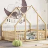 Streamdale Furniture Streamdale Full Wood House-shaped Floor Bed With Fence, Guardrails, Natural