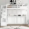 Streamdale Furniture Streamdale Full Xl Loft Bed W/ Storage Stairs & Full Murphy Bed, Led, White In White