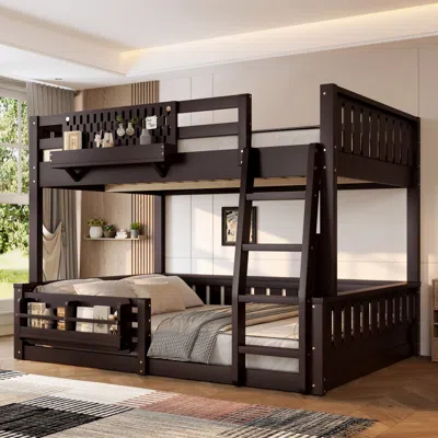 Streamdale Furniture Streamdale Full Xl Over Queen Bunk Bed With Ladder, Guardrails, Pegboard & Bookshelf, Espresso