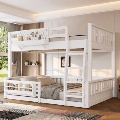 Streamdale Furniture Streamdale Full Xl Over Queen Bunk Bed With Ladder, Guardrails, Pegboard & Bookshelf, White