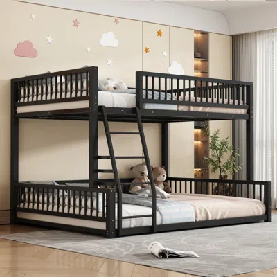 Streamdale Furniture Streamdale Full Xl/queen Bunk Bed Frame, Ladder & Guardrails, Black