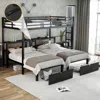 Streamdale Furniture Streamdale Full Xl/twin/twin Triple Bunk Bed With Drawers & Usb, Black