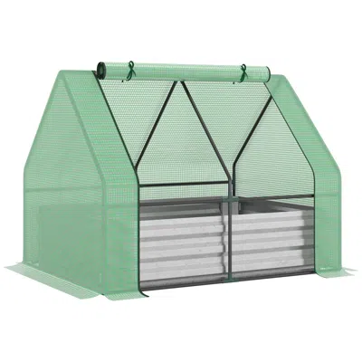 Streamdale Furniture Streamdale Galvanized Raised Garden Bed With Greenhouse Cover For Plant Protection