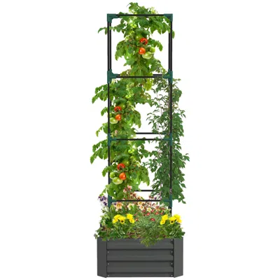 Streamdale Furniture Streamdale Galvanized Steel Raised Garden Planter With Tomato Trellis In Gray