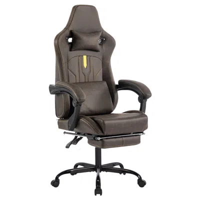 Streamdale Furniture Streamdale Gaming Chair With Massage, Footrest, & Lumbar Support - Brown