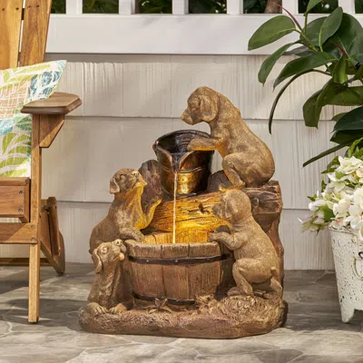 Streamdale Furniture Streamdale Garden Fountain With Puppies And Lights