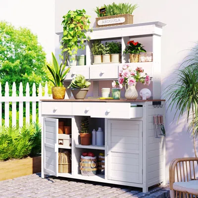 Streamdale Furniture Streamdale Garden Potting Bench With Hutch & Storage