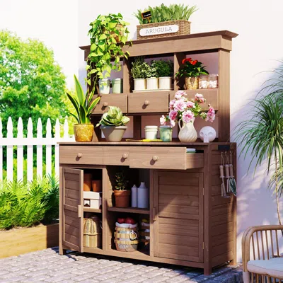 Streamdale Furniture Streamdale Garden Potting Bench With Hutch & Storage