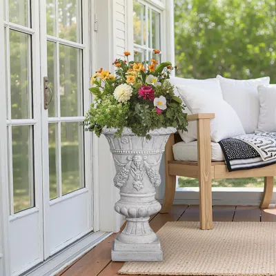 Streamdale Furniture Streamdale Garden Urn, Light Grey, 23.75" H In White