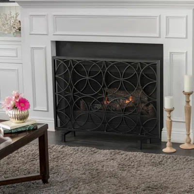 Streamdale Furniture Streamdale Geometric Iron Fireplace Screen With Single Overlapping Panel In Black