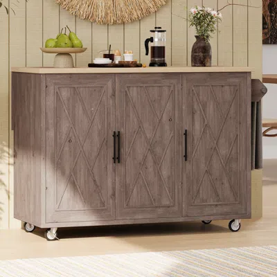 Streamdale Furniture Streamdale Geometric Kitchen Island With Drop Leaf, Storage, And Towel Rack