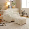 Streamdale Furniture Streamdale Giant Beige Plush Bean Bag Chair With Footstool In White