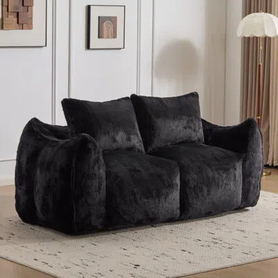 Streamdale Furniture Streamdale Giant Black Bean Bag Couch - Fluffy Loveseat Sofa