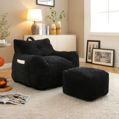 Streamdale Furniture Streamdale Giant Plush Bean Bag Chair W/ Footstool - Comfy Black Lounge Sofa