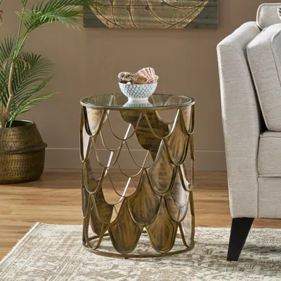 Streamdale Furniture Streamdale Glam Fish Scale Side Table With Tempered Glass Top