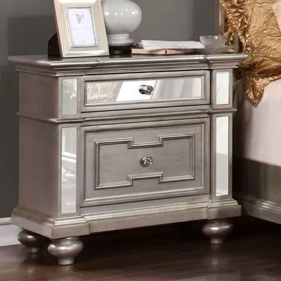 Streamdale Furniture Streamdale Glam Silver Nightstand With Mirror Accents And Crystal-like Drawer