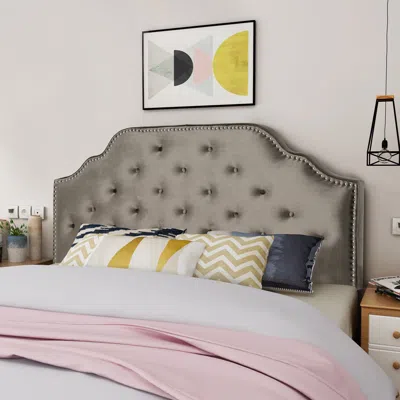 Streamdale Furniture Streamdale Glam Velvet Button Tufted Diamond Stitch Headboard With Nailhead Accents