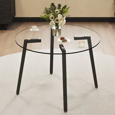 Streamdale Furniture Streamdale Glass And Metal Round Table For Dining And Living