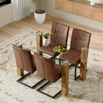 Streamdale Furniture Streamdale Glass Dining Set: Table & 4 Brown Fabric Chairs