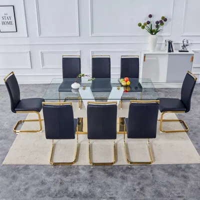 Streamdale Furniture Streamdale Glass Dining Set With 8 Pu Chairs (71"x35.4")