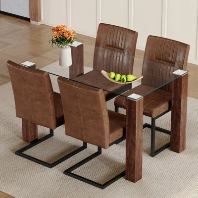 Streamdale Furniture Streamdale Glass Dining Table & 4 Brown Fabric Chairs