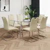 Streamdale Furniture Streamdale Glass Dining Table Set With Light Yellow Pu Chairs (7-piece)