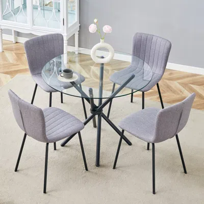 Streamdale Furniture Streamdale Glass Round Table & 4 Brown Tech-fabric Chairs