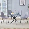 Streamdale Furniture Streamdale Glass Round Table & 4 Gray Linen Chairs